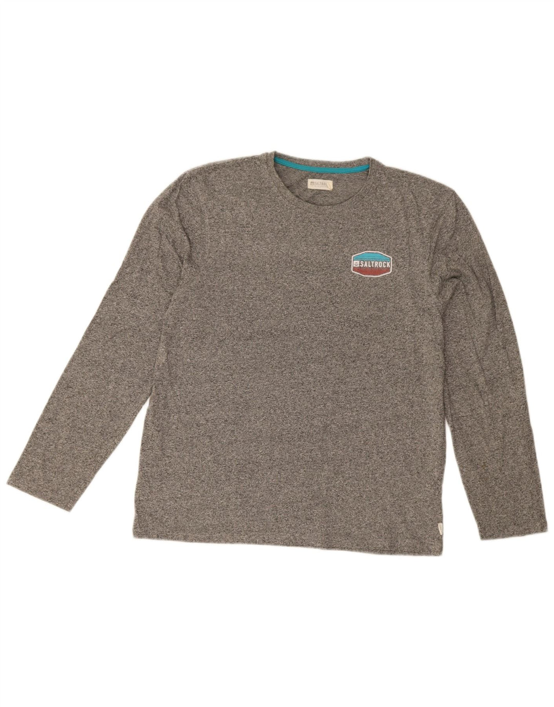 Saltrock Mens Graphic T-Shirt Long Sleeve Medium Grey Flecked Cotton