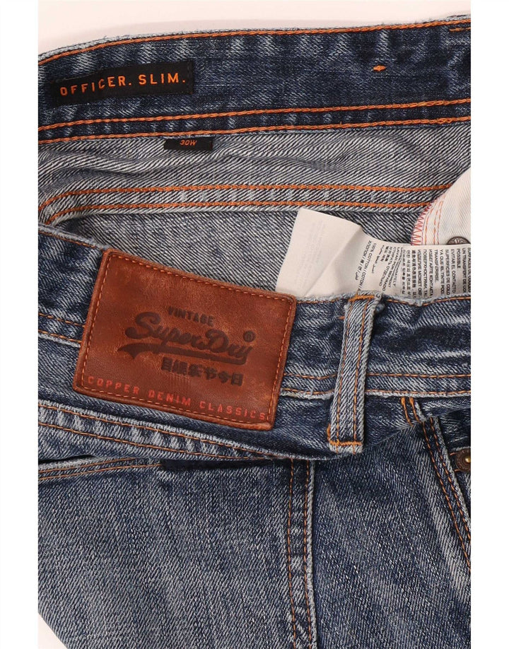 Мужские джинсовые шорты облегающего кроя Superdry W30, хлопковые, среднего синего цвета