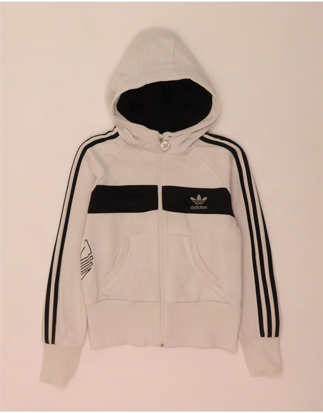 Adidas Womens Graphic Zip Hoodie Sweater IT 44 Medium White Colourblock