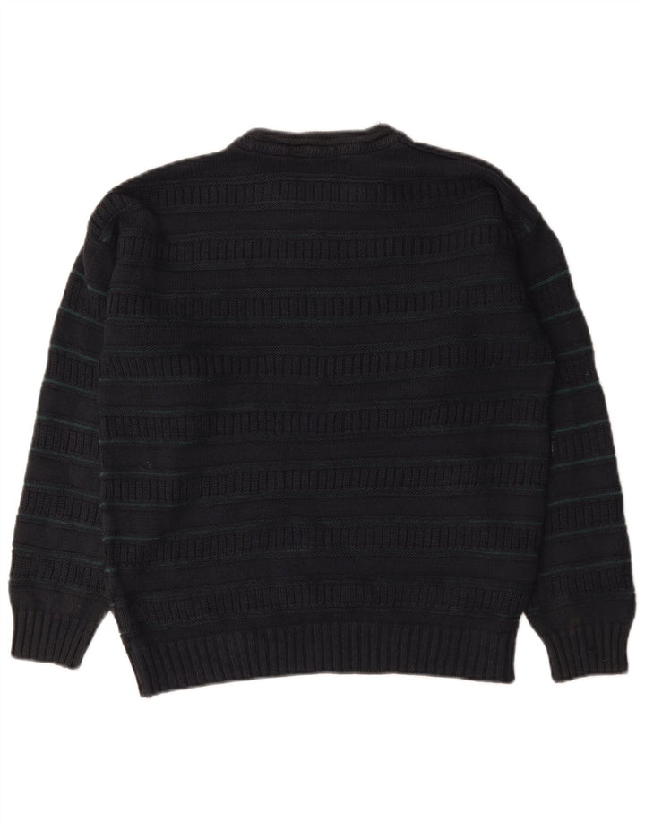 Marks & Spencer Mens Crew Neck Jumper Sweater Medium Black Striped Acrylic