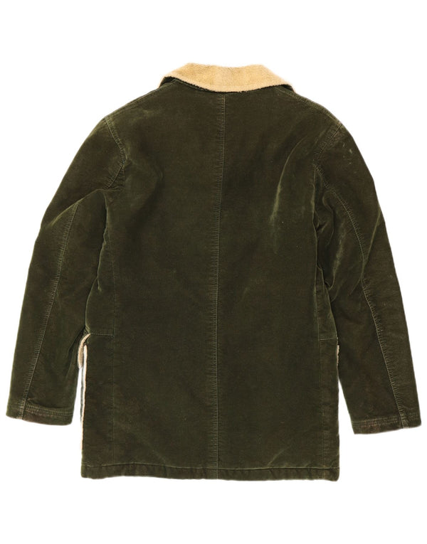 vintage Mens Sherpa Fleece Overcoat UK 38 Medium Green Colourblock