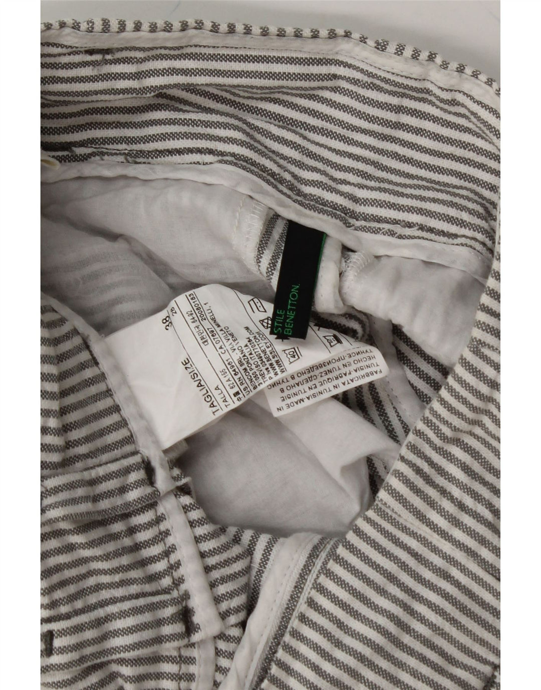 BENETTON Mens Chino Shorts W28 Small Grey Striped Cotton Vintage Benetton and Second-Hand Benetton from Messina Hembry 