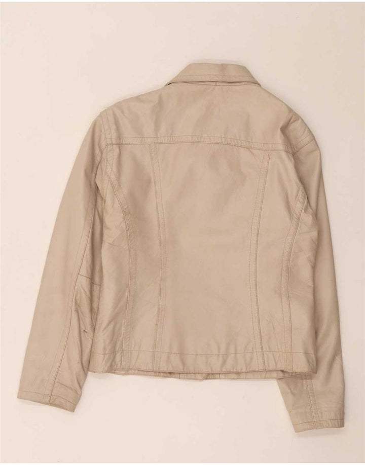 Giacca in pelle vintage da donna UK 14 beige medio