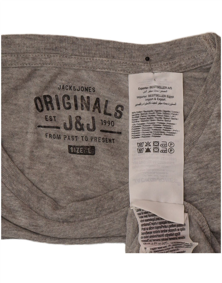 Jack & Jones Mens Graphic T-Shirt Top Large Grey Cotton