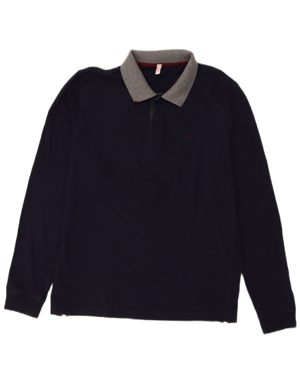 Sun68 Cămașă polo cu mânecă lungă pentru bărbați, XL, albastru bleumarin, bumbac color bloc