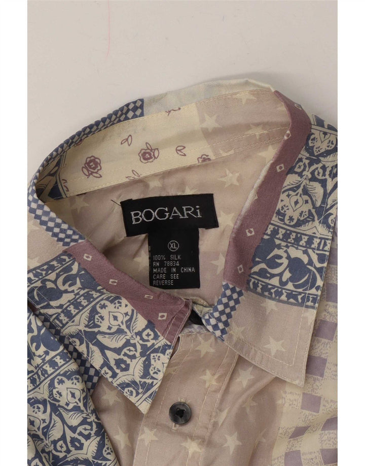 Bogari Mens Short Sleeve Shirt XL Multicoloured Patchwork Silk