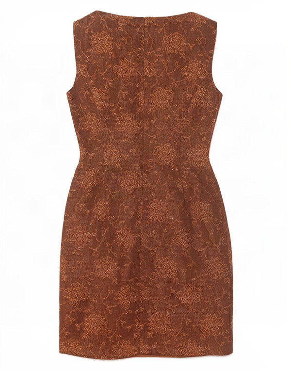 Penny Pull Kvinders Ærmeløs Skede Kjole UK 10 Small Brown Floral Acetate