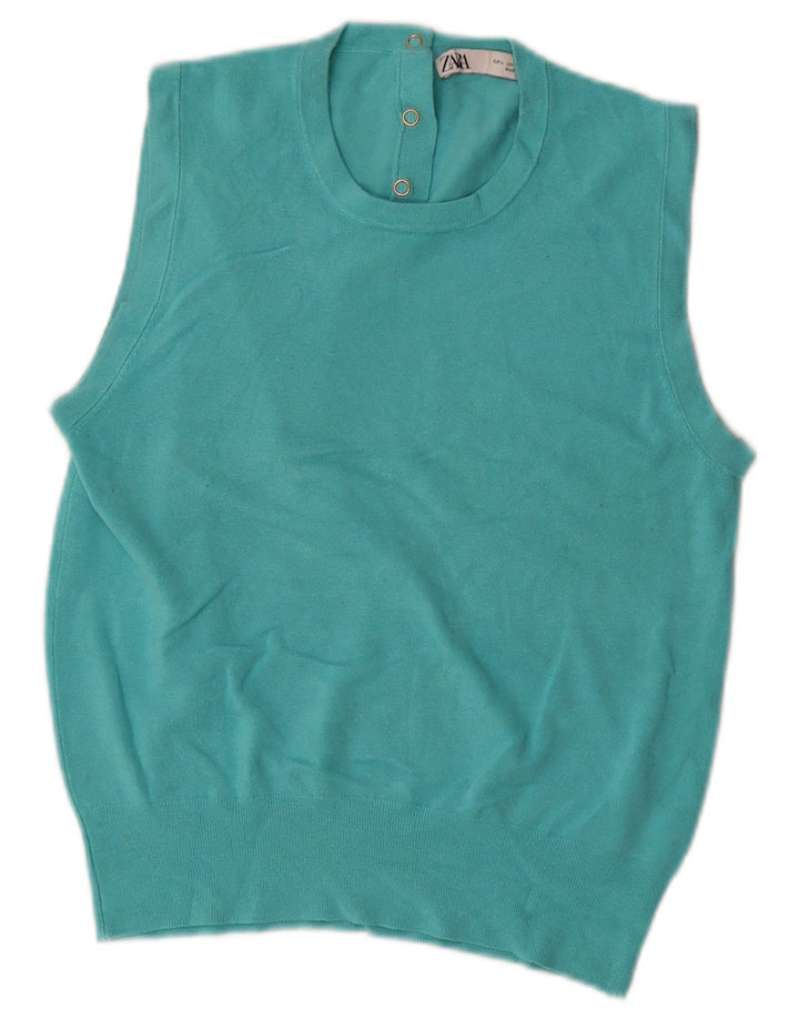 Zara Womens Vest Tank Top UK 14 Large Blue Viscose