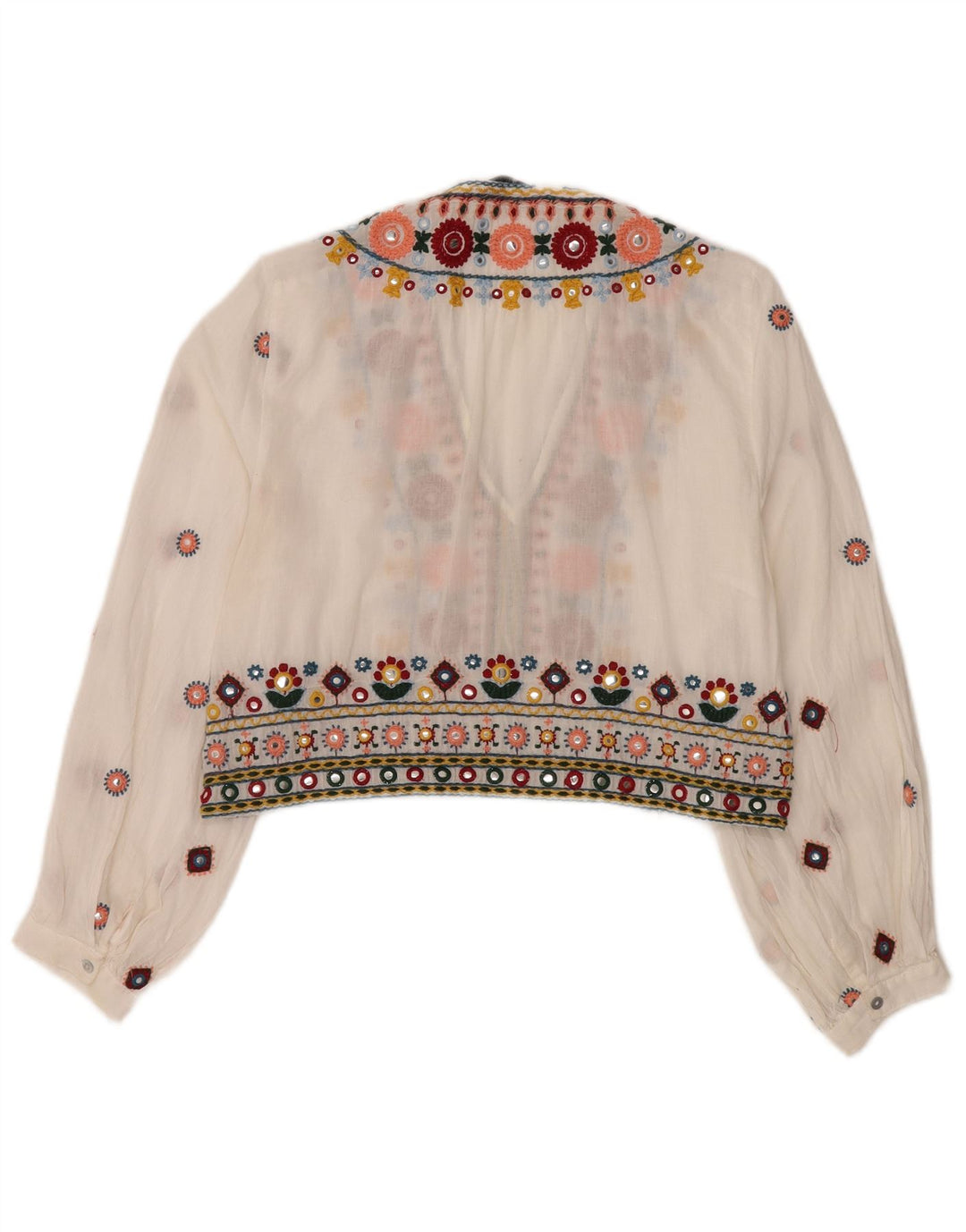 Zara Womens Crop See Through Bluse Top UK 14 Medium White Floral