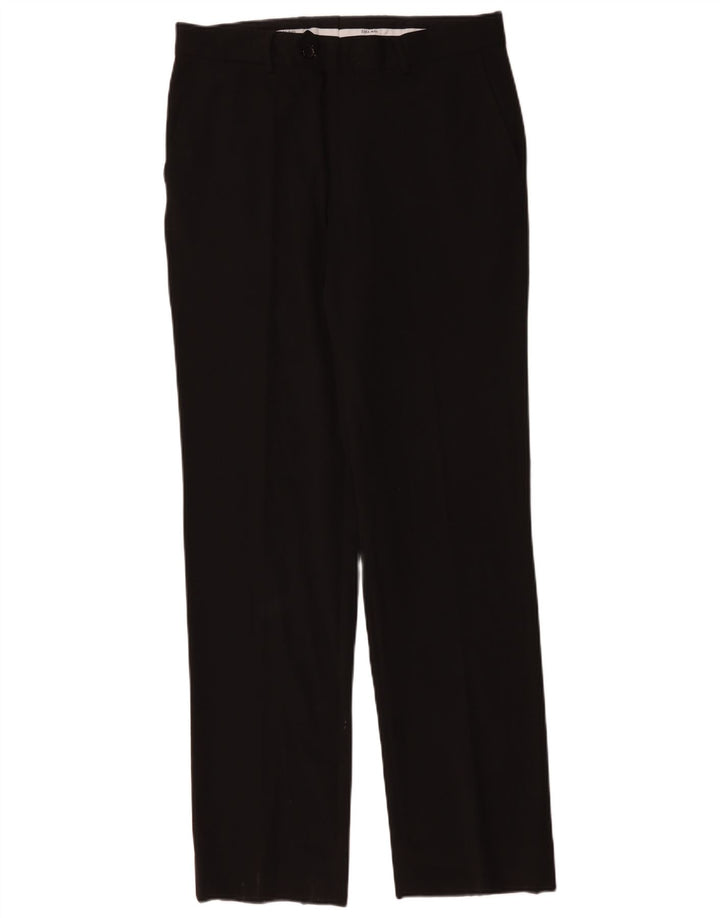 Zara Mens Straight Suit Trousers EU 42 Large W34 L34 Black Polyester