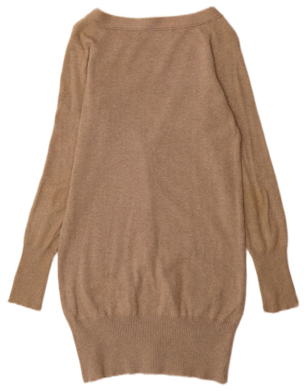 Zara Womens Longline Cardigan Sweater UK 10 Small Beige Bomuld