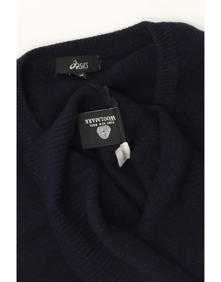 Asics Mens V-Neck Jumper Sweater Large Navy Blue Lambswool