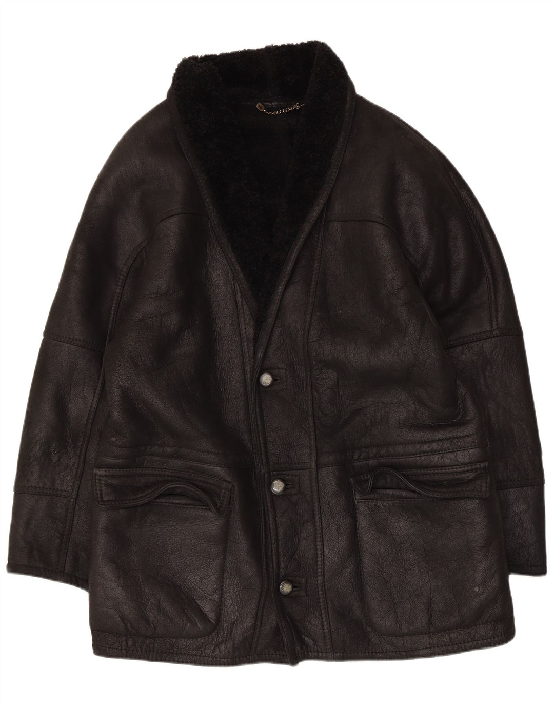 Vintage Herre Shearling Jacket IT 50 Stort sort læder