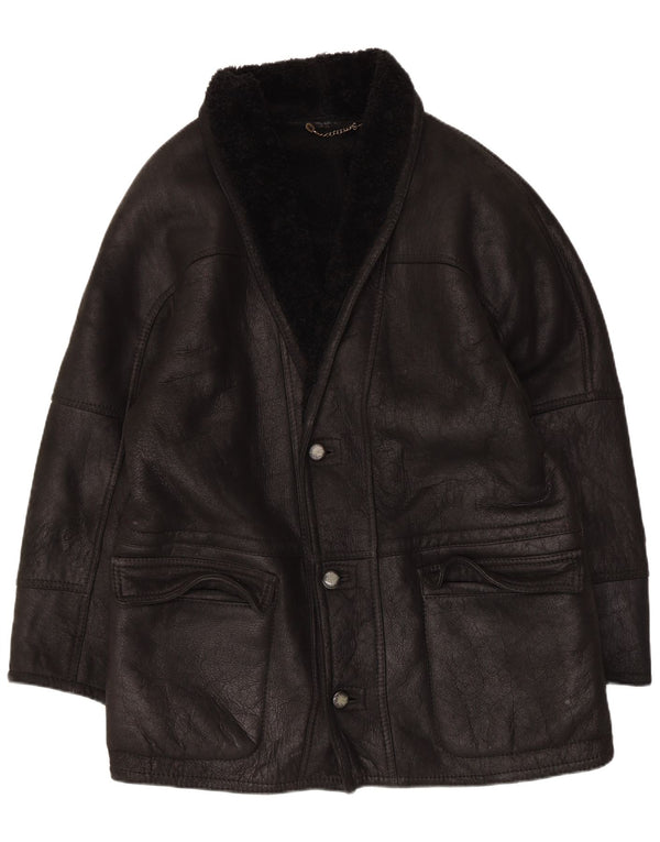 Jaqueta masculina vintage shearling IT 50 grande couro preto