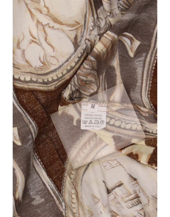 Body a maniche lunghe da donna vintage con motivo astratto UK 14 Marrone medio