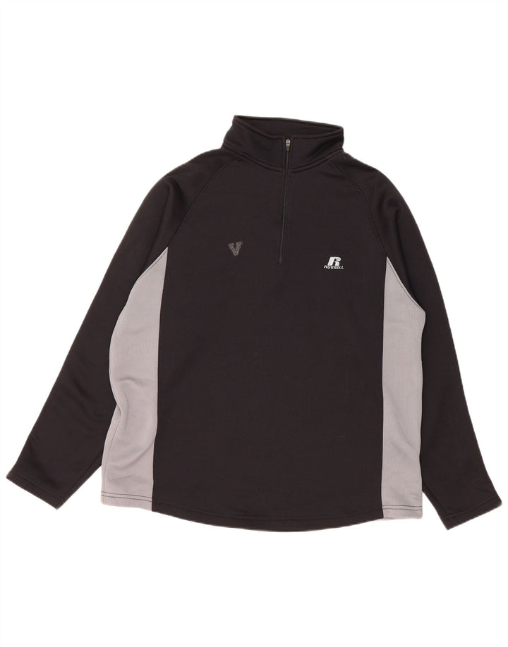 Russell Athletic Mens Zip Neck Top Long Sleeve Medium Black Polyester