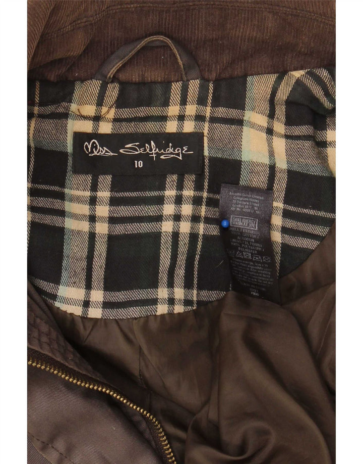 Miss Selfridge Womens Hooded Oversized Waxed Jacket UK 10 Small Brown Check