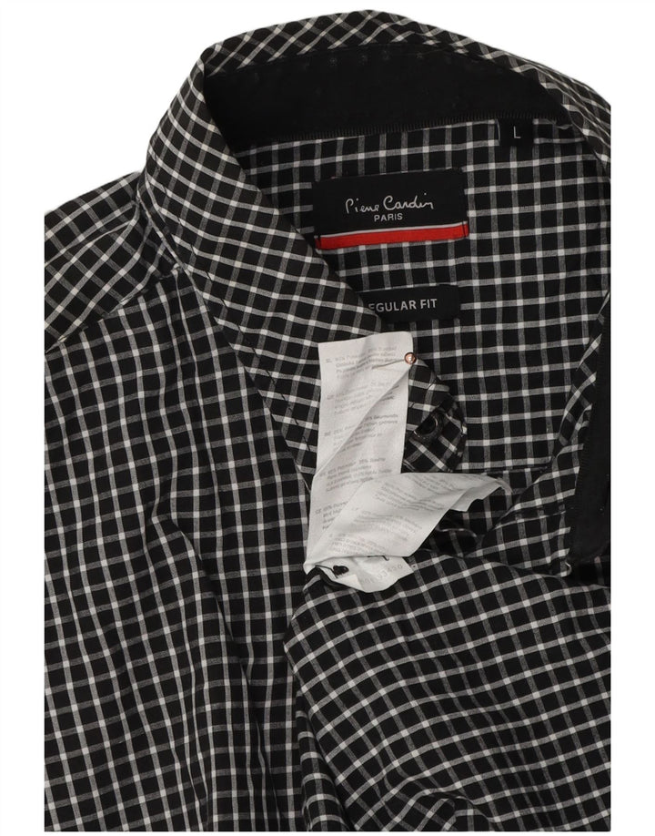 PIERRE CARDIN Mens Regular Fit Shirt Large Black Gingham Polyester