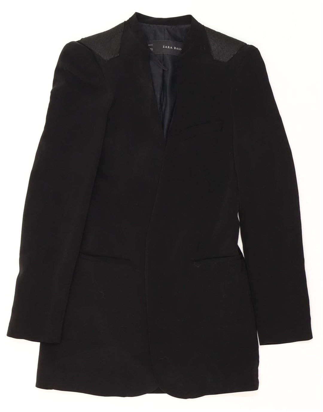 ZARA Womens Longline Open Blazer Jacket UK 10 Small Black Acetate