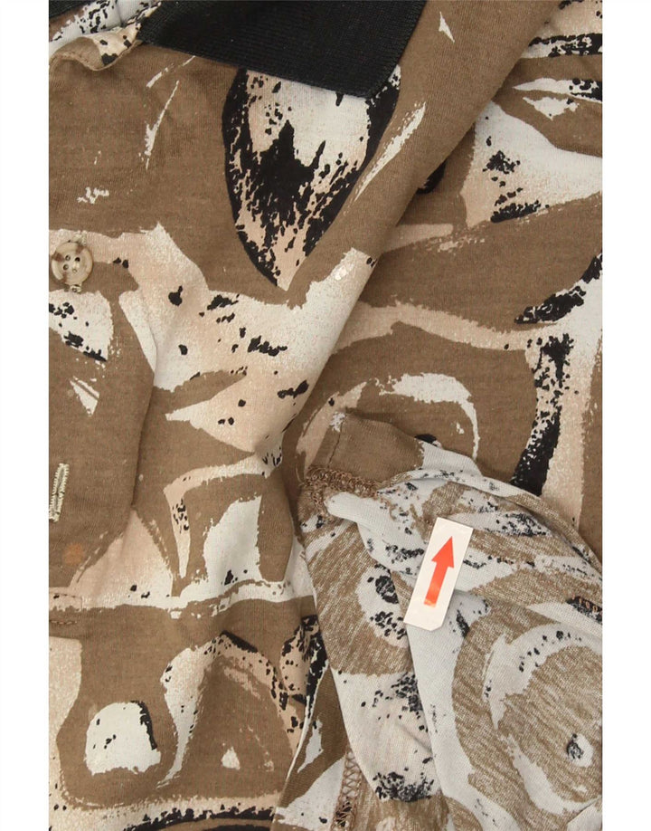 Vintage Mens Abstract Pattern Polo Shirt Large Brown Flecked