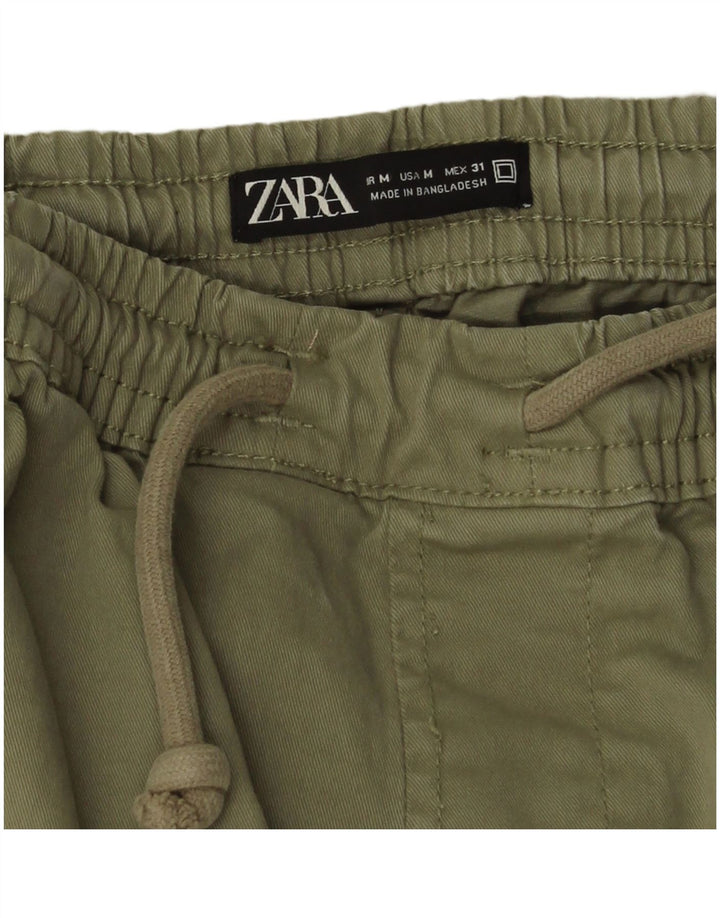 Zara Mens Joggers Cargo Trousers Medium W31 L26 Green Cotton
