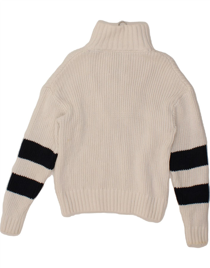 JACK WILLS Womens Zip Neck Jumper Sweater UK 12 Medium White Colourblock Vintage Jack Wills and Second-Hand Jack Wills from Messina Hembry 