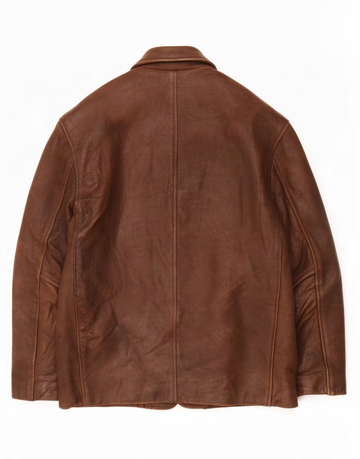 Bomb Boogie Mens 4 Button Leather Blazer Jacket UK 36 Small Brown Polyester