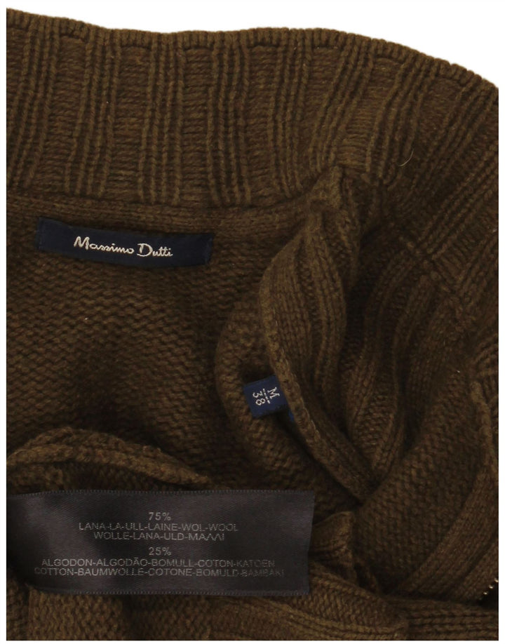 MASSIMO DUTTI Mens Cardigan Sweater Medium Khaki Wool
