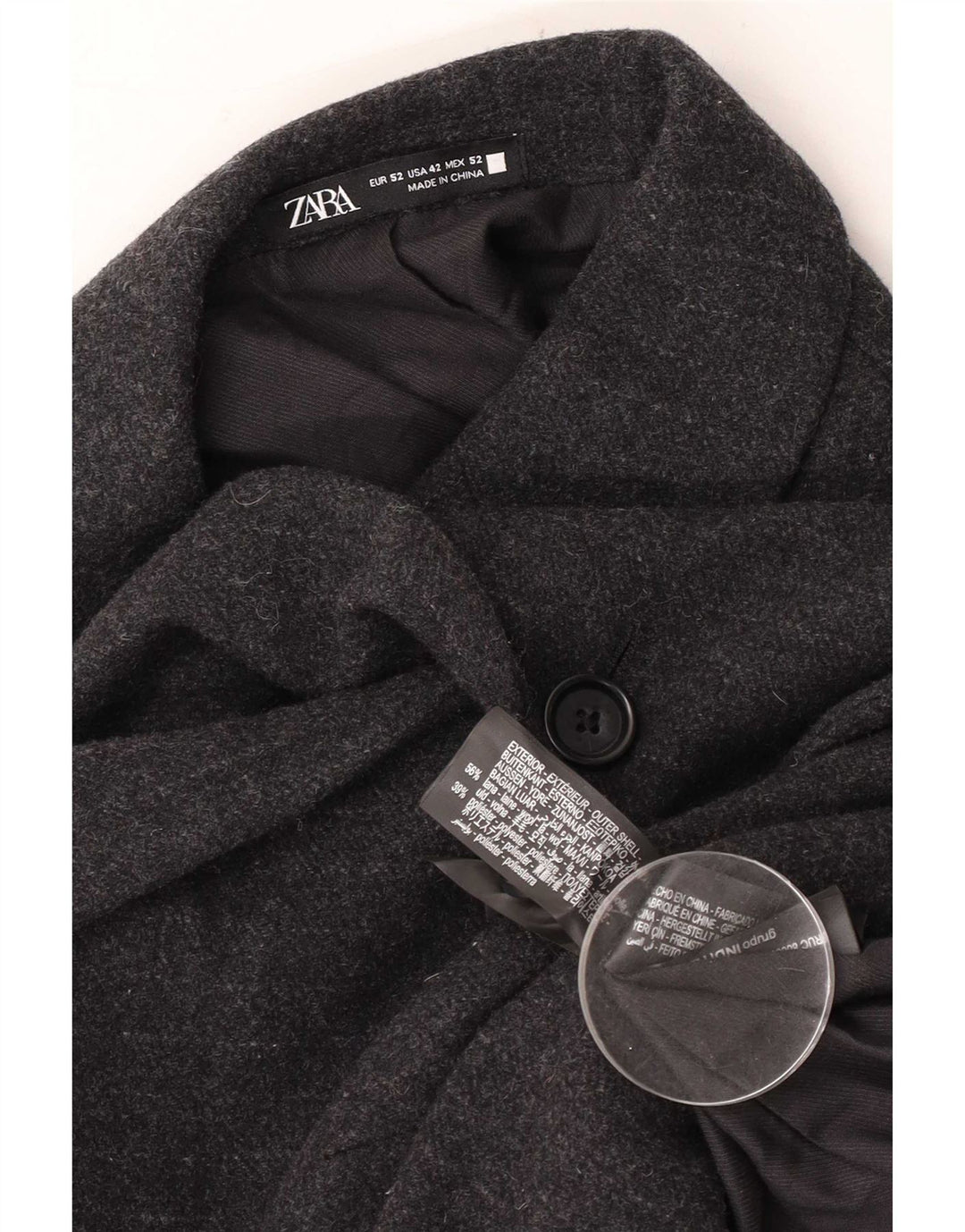 Zara Veste Blazer 2 Boutons Homme EU 52 Grande Laine Rayée Grise