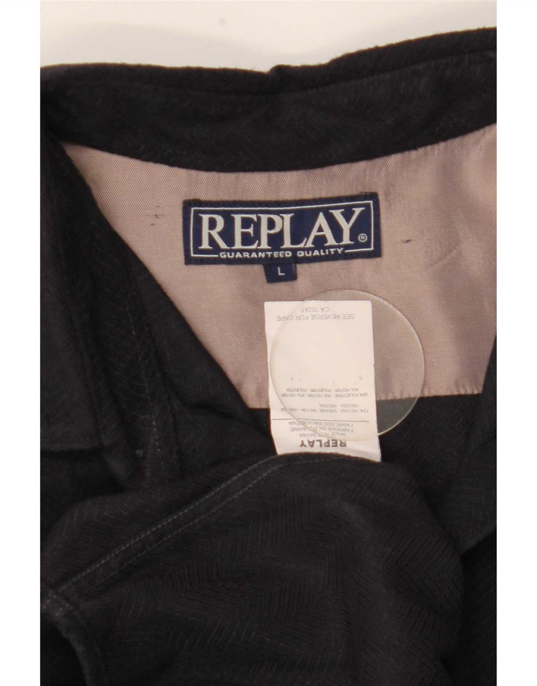 Replay Herreskjorte Large Navy Blue Chevron Viscose