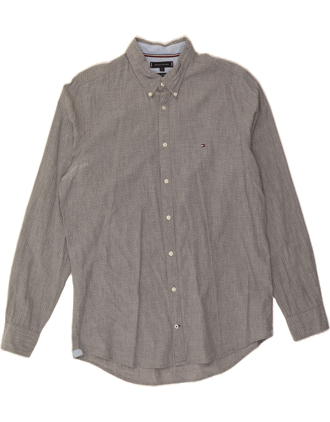 TOMMY HILFIGER Mens Abstract Pattern Slim Fit Shirt XL Grey Cotton Vintage Tommy Hilfiger and Second-Hand Tommy Hilfiger from Messina Hembry 