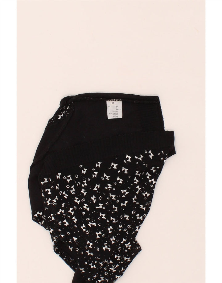 VINTAGE Womens Abstract Pattern Crop Blouse Top UK 12 Medium Black Cotton Vintage Vintage and Second-Hand Vintage from Messina Hembry 