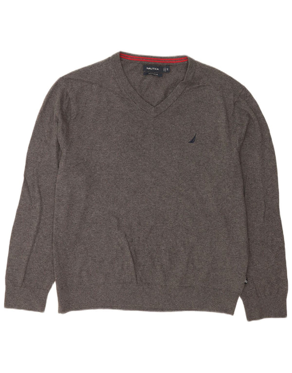 Maglione da uomo Nautica Navtech con scollo a V XL in cotone grigio