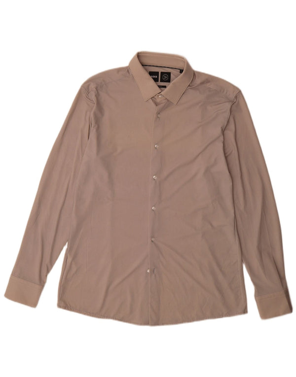 Hugo Boss Mens Slim Fit Shirt Size 42 16 1/2 Large Beige Polyamide