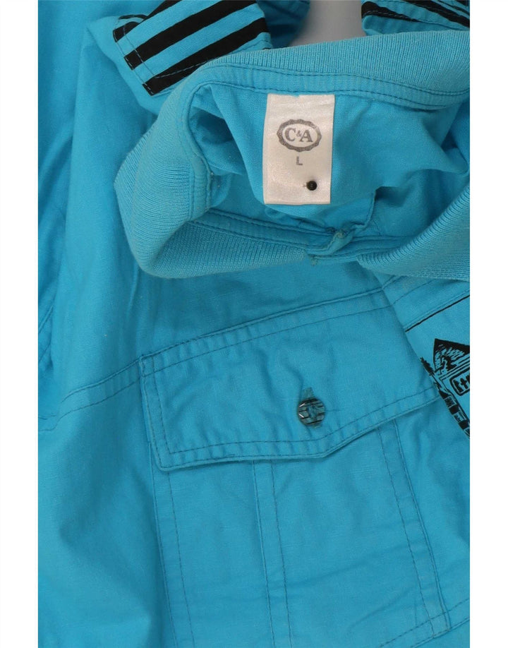 C&A Camicia pullover a maniche corte da uomo grande in cotone blu