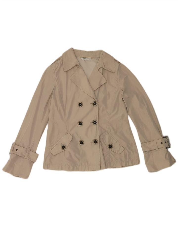 Casaco impermeável curto feminino Marella UK 14 grande poliéster bege
