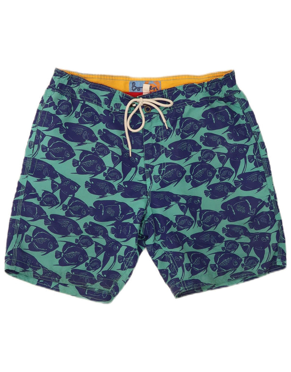 Boden Mens Abstract Pattern Swimming Shorts Medium Blue Polyester