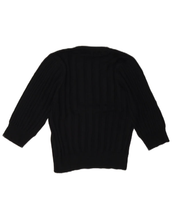 Zara Womens Crop 3/4-ærmet V-hals sweater UK 10 Small Black Viscose