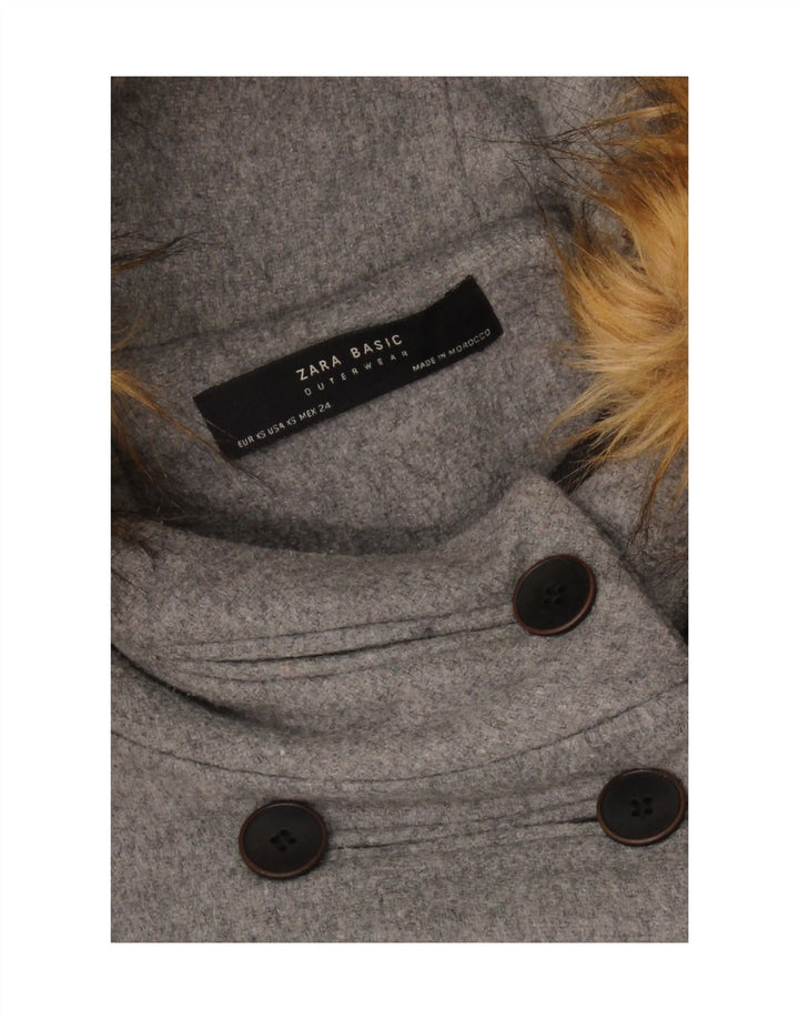 Zara Womens Hooded Double Breasted Coat UK 6 XS Grey
