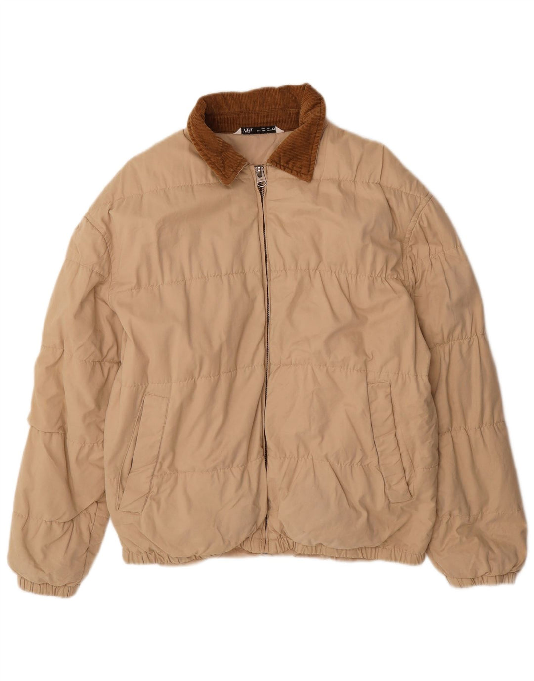 Zara Mens Bomber Jacket UK 40 Large Beige Colourblock Polyester