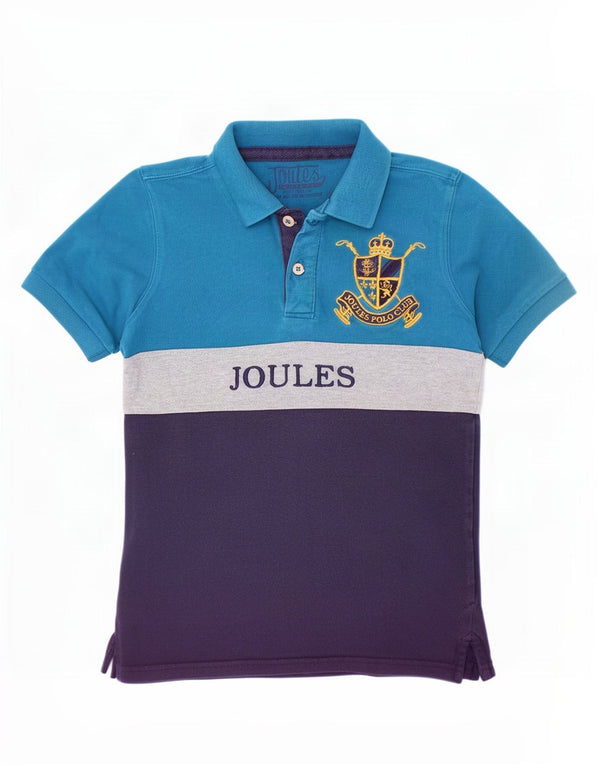 Joules Boys Graphic Polo Shirt 9-10 Years Blue Colourblock Cotton