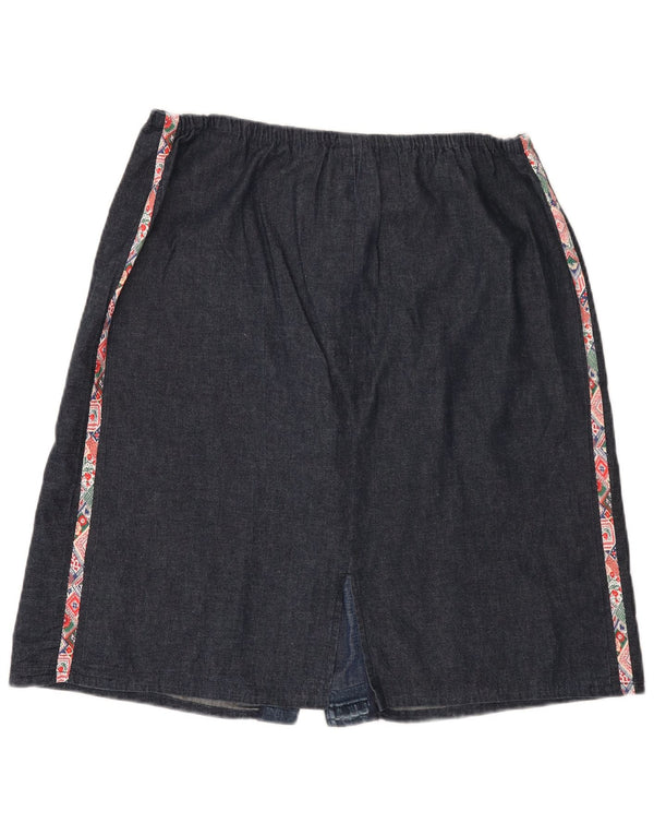 Saia jeans feminina vintage W34 grande azul marinho floral
