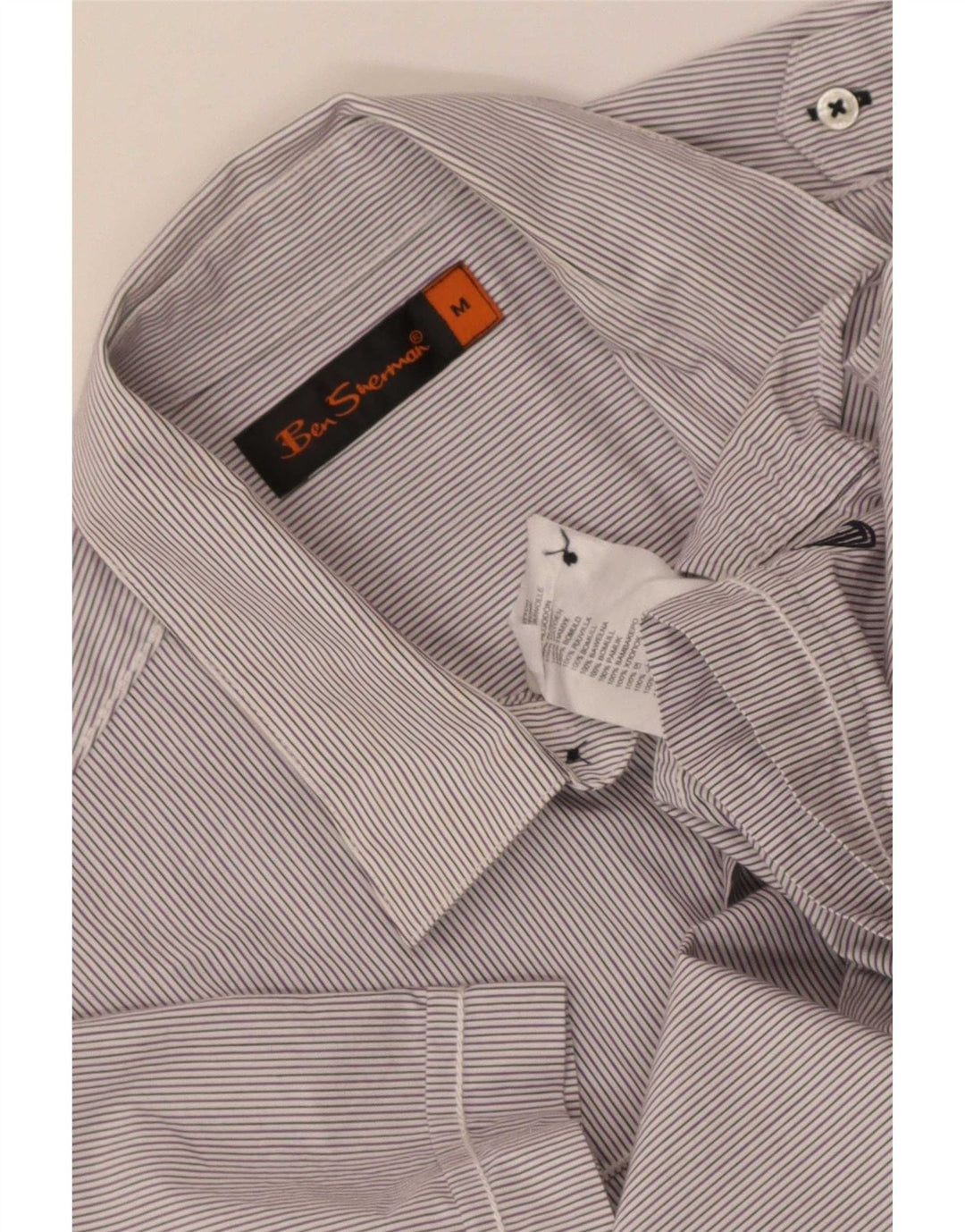 Ben Sherman Mens Short Sleeve Military Shirt Medium Grey Striped Cotton