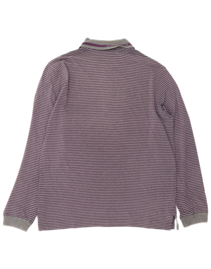North Sails Mens Long Sleeve Polo Shirt Medium Grey Pinstripe Cotton
