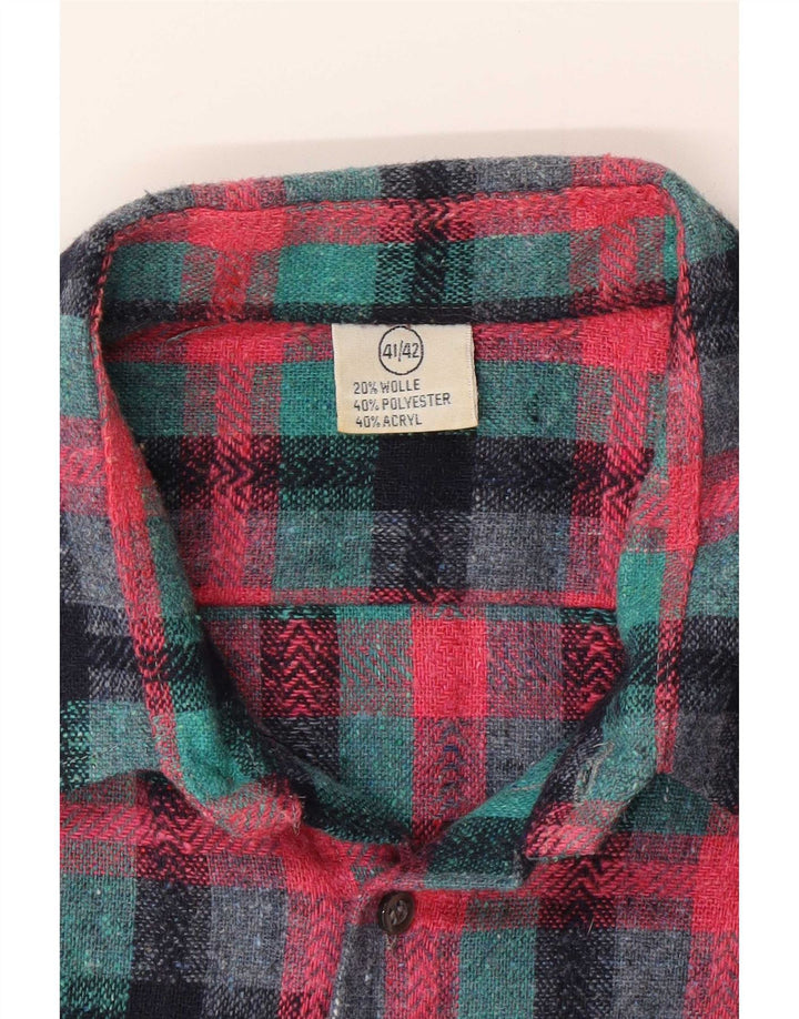 Vintage Mens Flannel Shirt Size 41/42 Large Turquoise Check Polyester