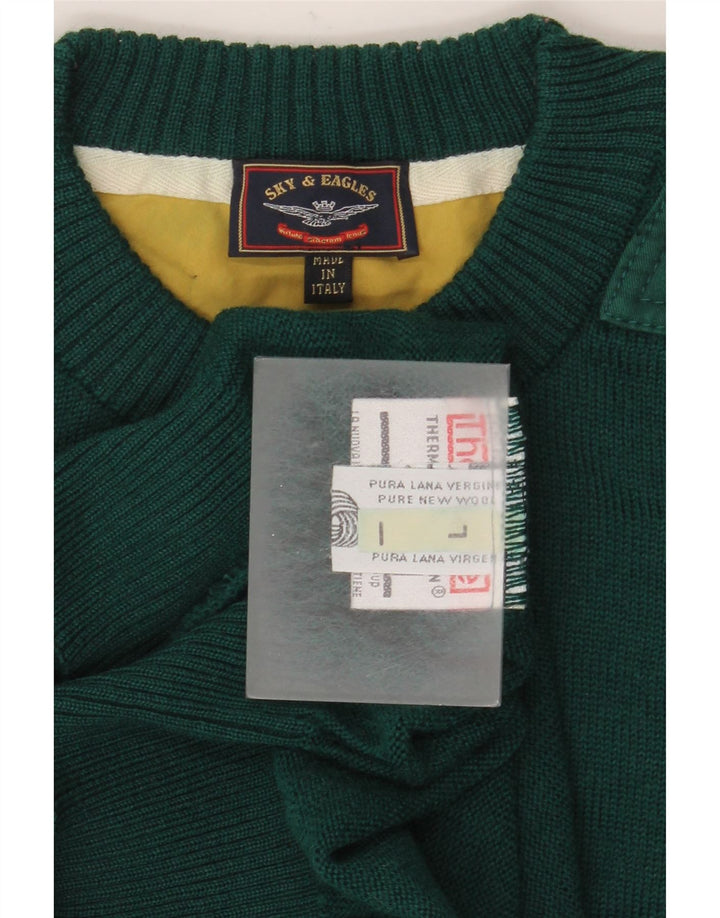 Vintage Mens Crew Neck Jumper Sweater Large Green Virgin Wool