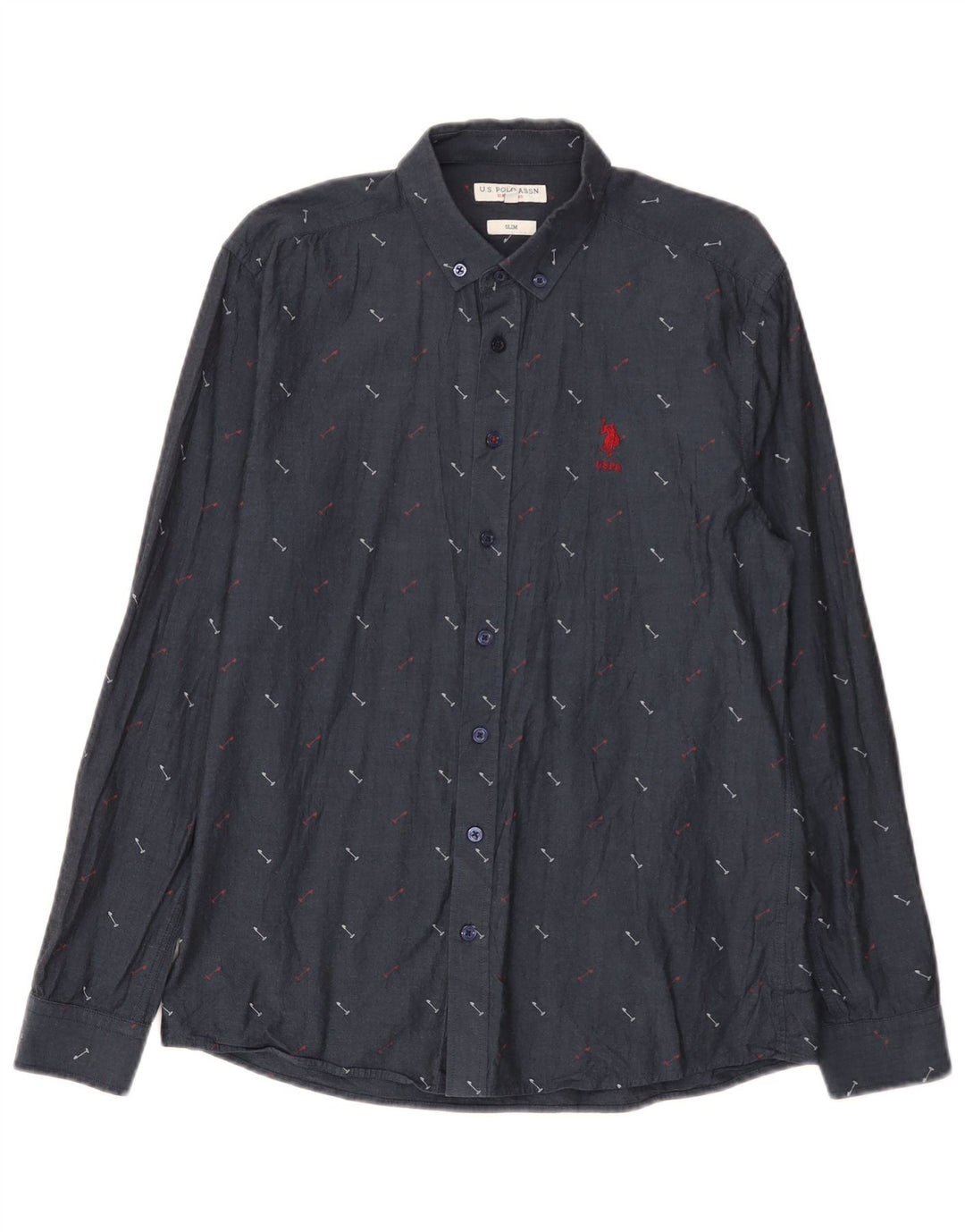 U.S. Polo Assn. Mens Abstract Pattern Slim Shirt Medium Navy Blue Cotton