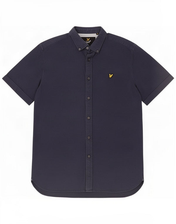 Lyle & Scott Mens Short Sleeve Shirt Large Navy Blue Cotton