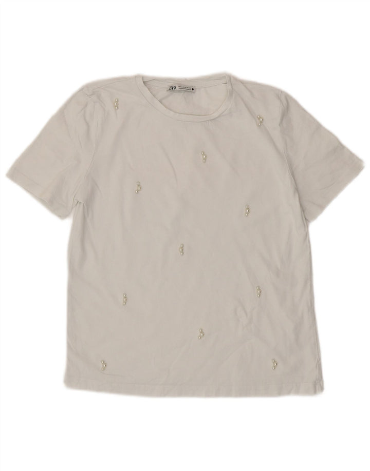 ZARA Dame T-Shirt Top UK 8 Lille Hvid