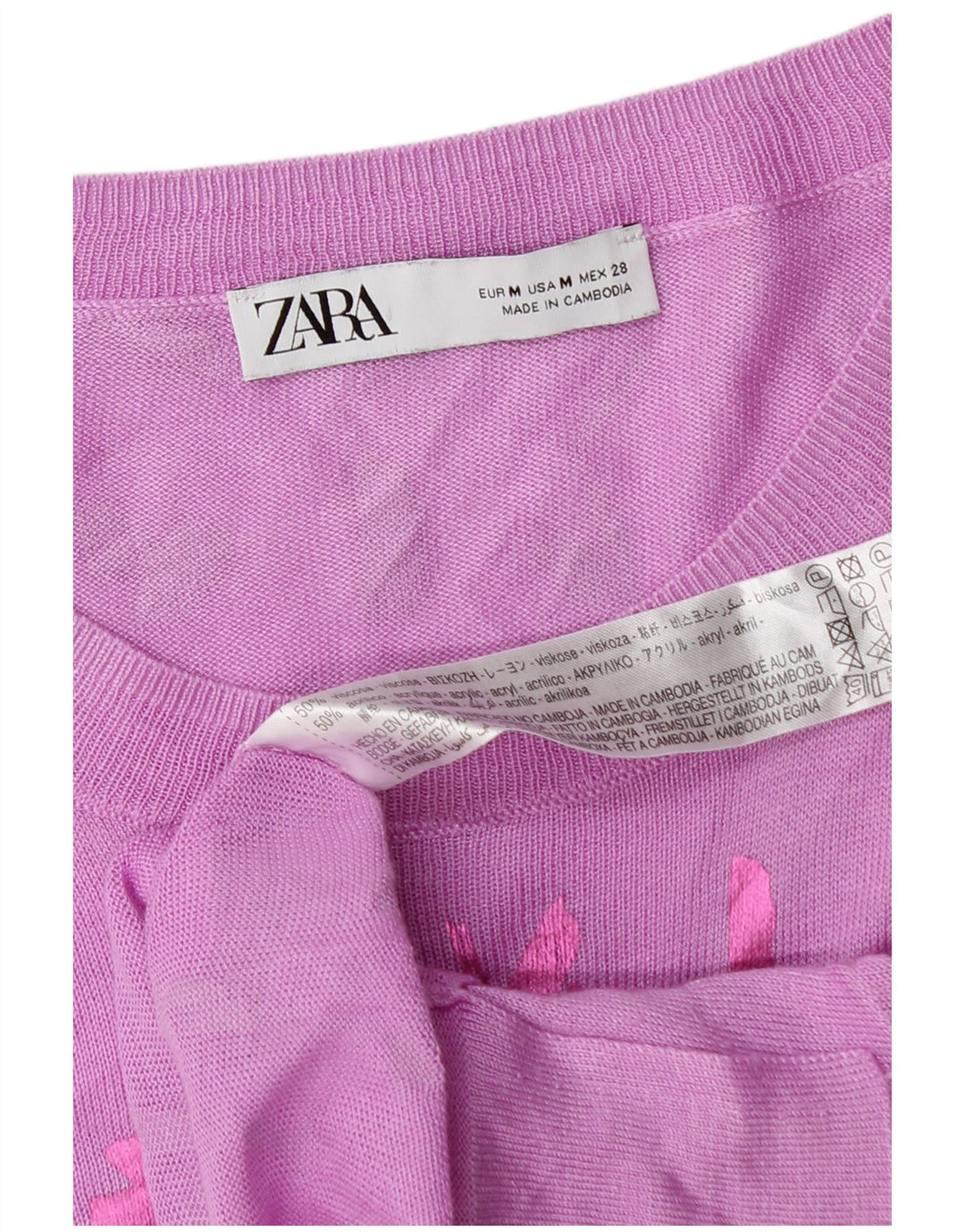 Damski sweter Zara z abstrakcyjnym wzorem i okrągłym dekoltem UK 14, średni róż